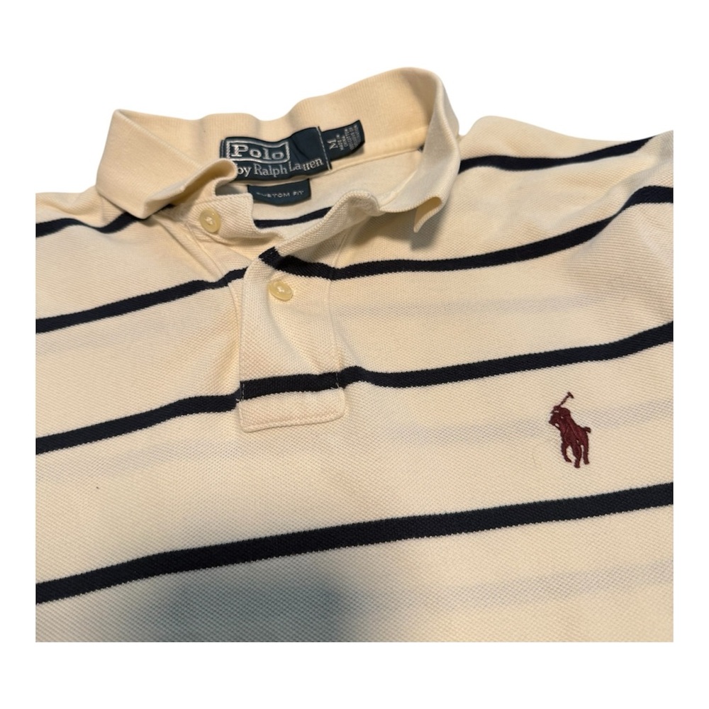 Polo Ralph Lauren Shirt Mens Med White Blue Small Pony Collared Striped Custom